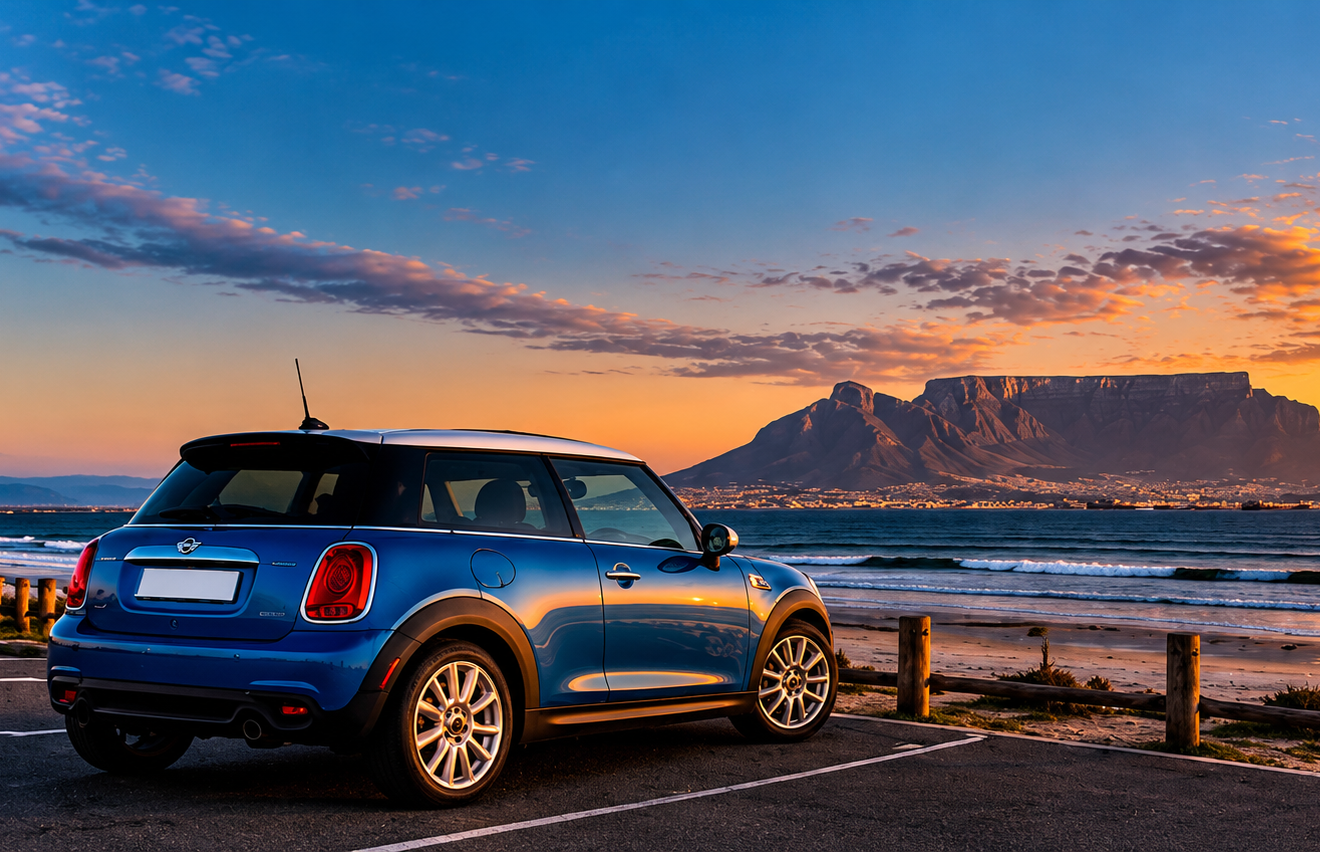 A MINI beneath Table Mountain in Cape Town